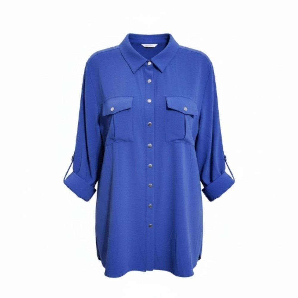 Soft Surroundings Blue Polyester Button Front Rol… - image 1
